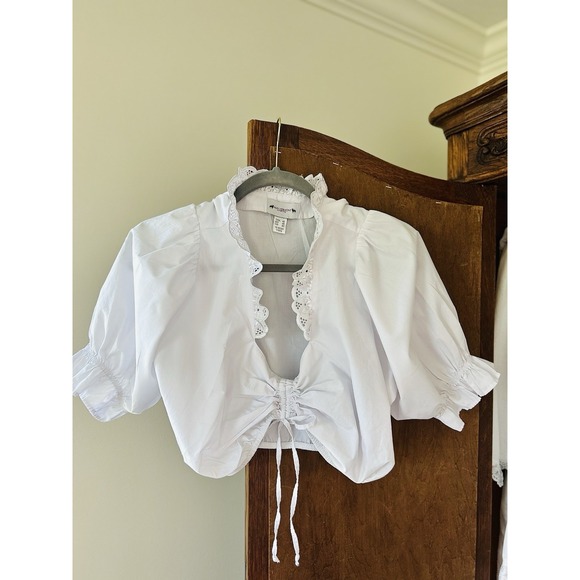 Amy Vermont Country White Lace Trim Dirndl Blouse Peasant‎ Top Size 10 - Picture 1 of 6